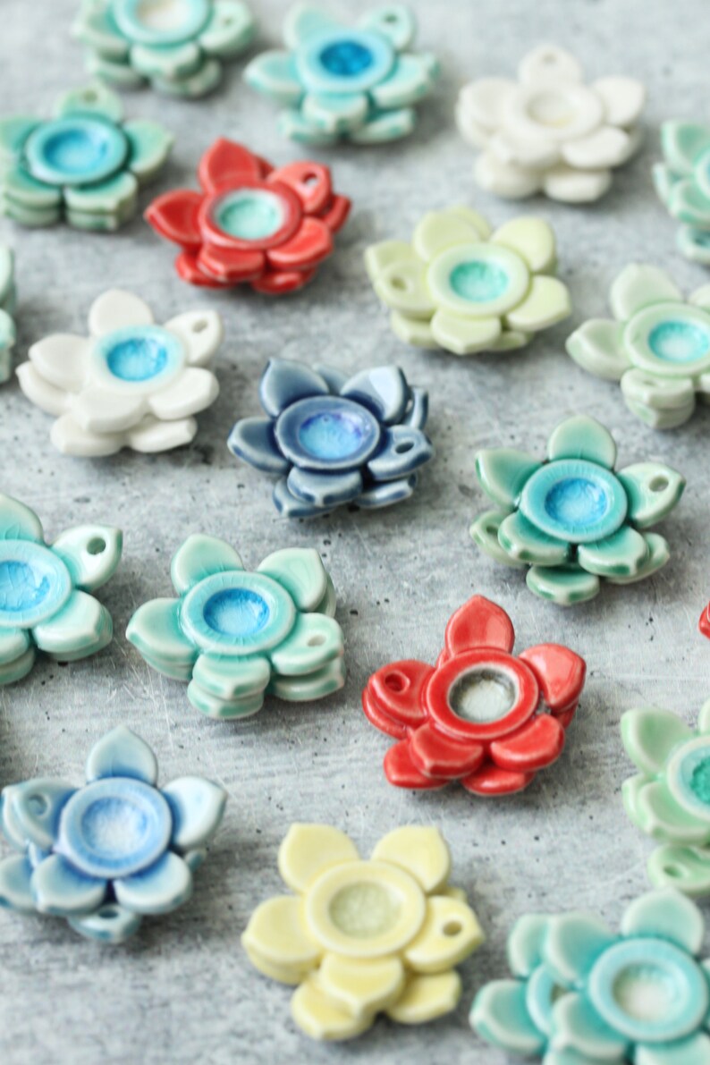 5 petal ceramic charms// earring components // ceramic charms image 6