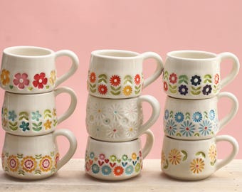 porcelain folk flower espresso cup // small porcelain mug