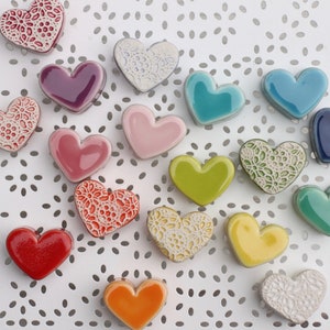 chunky hearts, choose your favorite// porcelain heart// colorful decor// ceramic heart