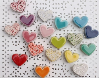 chunky hearts, choose your favorite// porcelain heart// colorful decor// ceramic heart