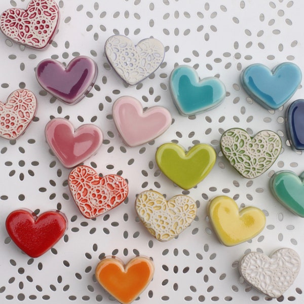 chunky hearts, choose your favorite// porcelain heart// colorful decor// ceramic heart