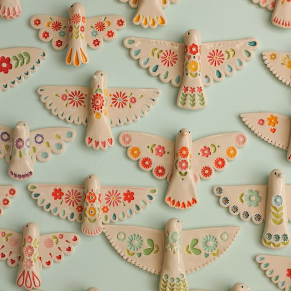 hanging folk bird// porcelain dove // ceramic bird