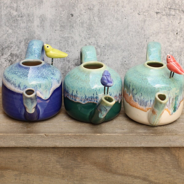 little handmade watering can// small ceramic water pitcher // gardener gift