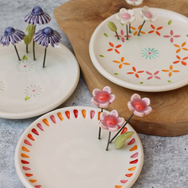 handmade porcelain dish with flowers // ceramic dish // coastal decor // flower pottery