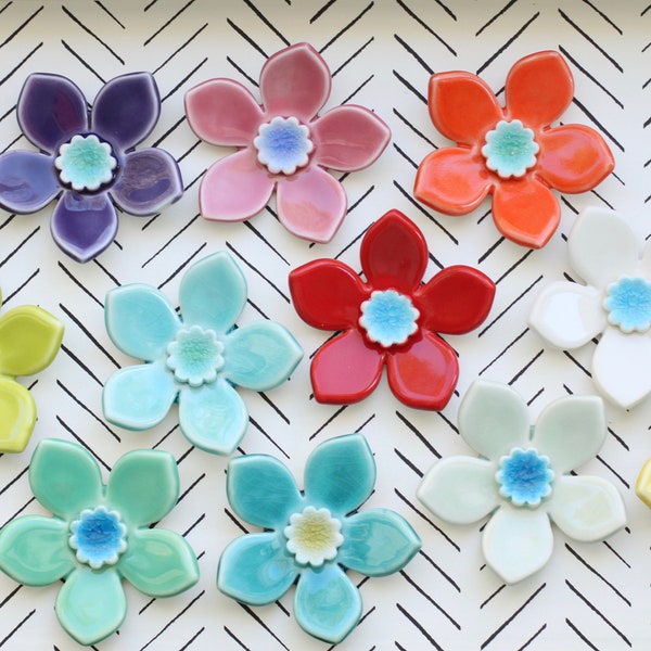 Handmade Ceramic Wall Flower Bloom, Porcelain Home Decor Accent