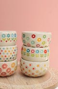 Small Stamped Porcelain Bowl, Colorful Floral Design, Handmade Pottery Dish