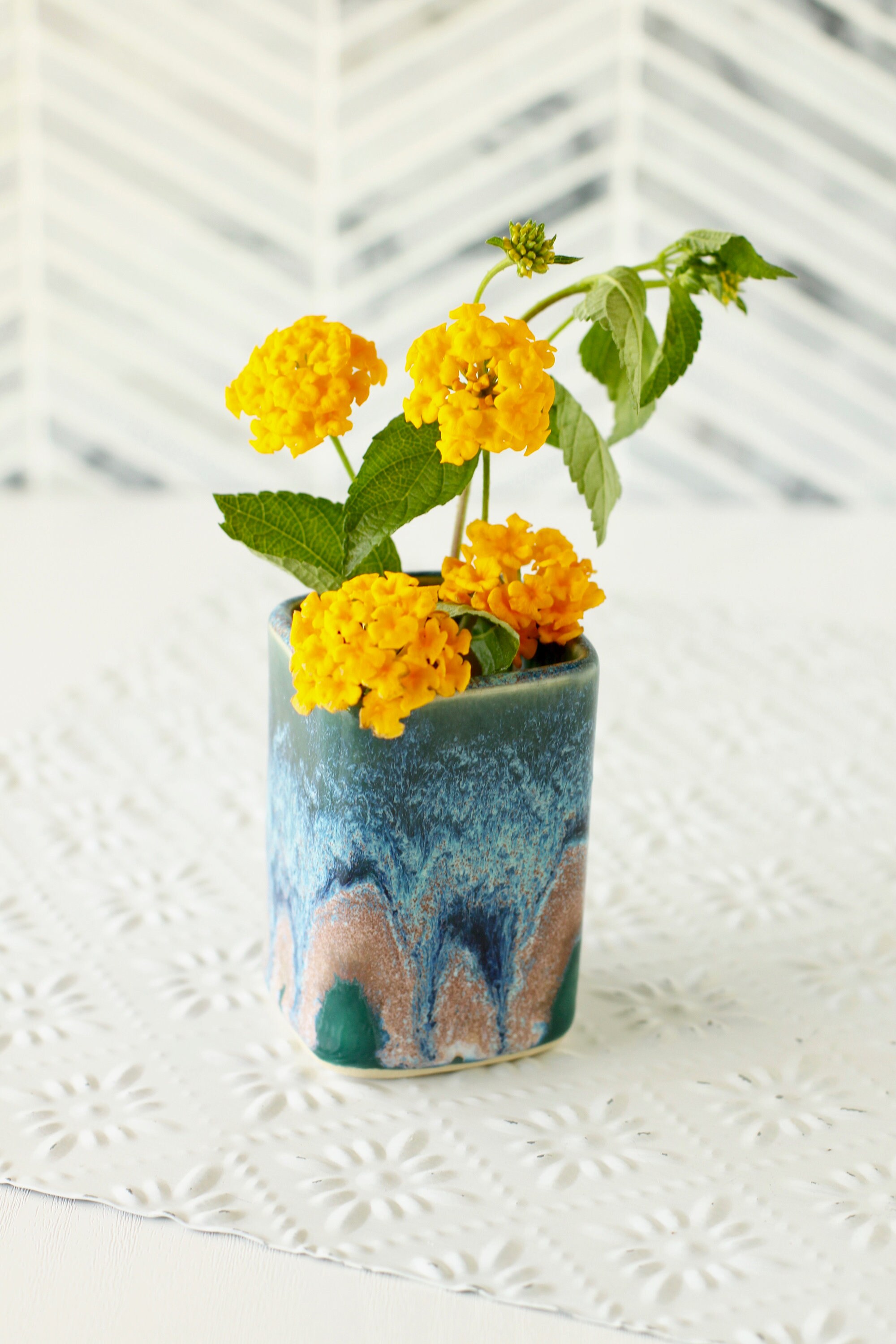 Green And Blue Square Bud Vase Window Sill Vase Small Vase