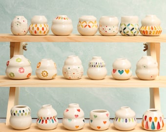 Mini porcelain vase// mini decor // small pottery bottle // tiny colorful vase
