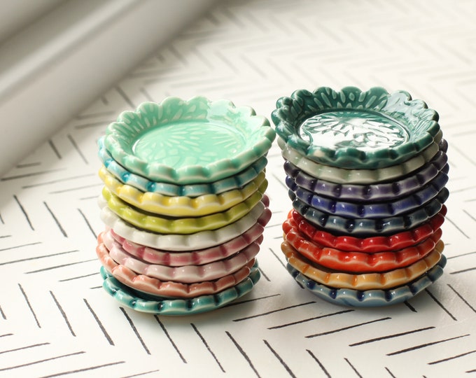 Porcelain Flower Dish, Small Stamped Jewelry Plate, Party Favor