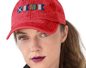 MAGA spelled out with Embroidered Nautical Signal Flags Vintage Cotton Twill Cap, Nautical MAGA hat, Make America Great Again Flag Cap
