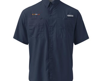 ODYSSEY spelled out with Embroidered Nautical Flags Men’s Columbia short sleeve button shirt, Boat Name Shirt, Boat Gift, Yachting Apparel