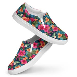 Women’s Tropical Flowers Print slip-on canvas shoes, Floral Print Boating Shoes, Floral Print Summer Deck Shoes, Cruising Shoes