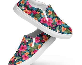 Frauen-Segeltuchschuhe mit tropischem Blumendruck, Bootsschuhe mit Blumendruck, Sommerdeckschuhe mit Blumendruck, Kreuzfahrtschuhe
