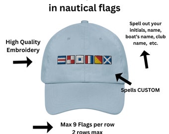Chapeau drapeau marin brodé personnalisé, Casquette de baseball personnalisée drapeau sémaphore, Chapeau de bateau, Chapeau de yacht, Chapeau de voile, Chapeau de croisière