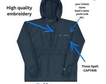 Packable Jacket, Custom/Personalized Embroidered Nautical Signal Flags Champion Packable Jacket, Nautical Gift Idea, Boating Jacket