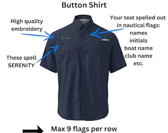 Custom/Personalized Embroidered Nautical Flags Men’s Columbia short sleeve button shirt, Your Text In Flags