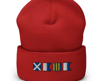 MAGA spelled out with Embroidered Nautical Flags Cuffed Beanie