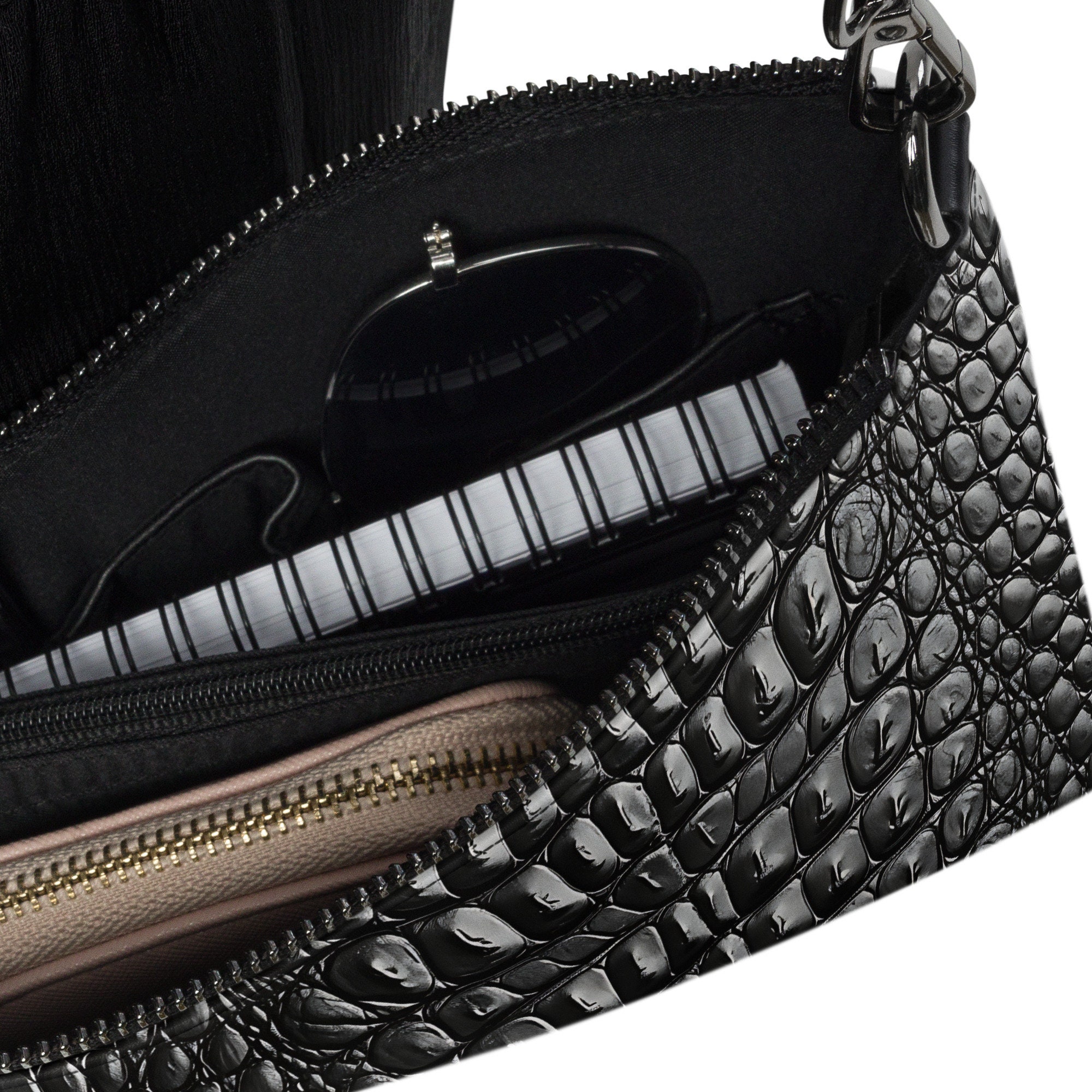 Black Crocodile Print Crossbody Bag, Alligator Print Handbag - Etsy