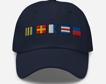 GRACE spelled out with Embroidered Nautical Signal Flags Dad hat, Nautical Gift Idea, Yachting Cap, Sailing Cap, Boat Owner Gift, Custom Hat