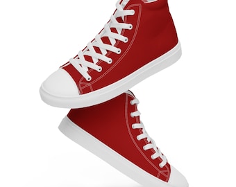 Women's Crimson Red High Top Canvas Shoes, Women's Red High Top