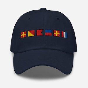 ROBERT spelled out with Embroidered Nautical Signal Flags Dad hat, Personalized Flag Hat, Nautical Gift Idea, Yacht Club Cap, Boating Cap