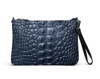 Niebieska torebka typu crossbody z nadrukiem krokodyla, torebka z wzorem krokodyla, niebieska torebka ze sztucznej skóry krokodyla