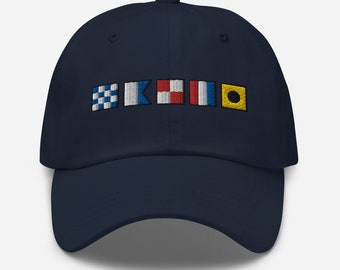 NAUTI épelé avec drapeaux de signaux nautiques brodés chapeau papa unisexe, casquette drapeaux sémaphore