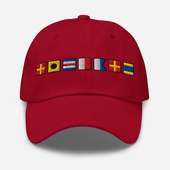 Free People Washed Burgundy Nautical Signal Flag Dad Hat Adjustable Cotton Cap WTF Spelled Out With Embroidered Nautical Signal Flags Dad  main image 4