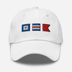 WCB spelled out with Embroidered Nautical Signal Flags Dad hat, Personalized Flag Cap, Boat Gift