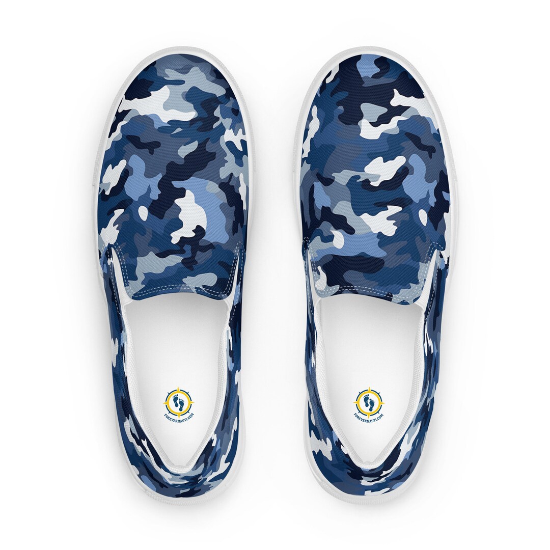 Women's Ocean Camouflage Slip-on Canvas Shoes, Nautical Camo Slip