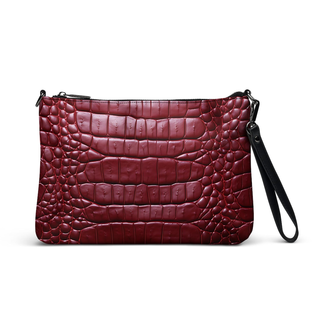Wine Red Crocodile Skin Print Crossbody Bag, Red Crocodile Faux