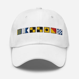 GALLION spelled out with Embroidered Nautical Signal Flags Dad hat, Personalized Flag Caps, Nautical Gift Idea, Boating Hat, Sailing Cap