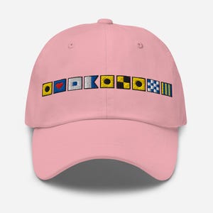 I Love (heart) Sailing spelled out in Embroidered Nautical Flags Dad hat, Gift for Sailor, Yacht Club Hat