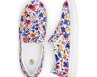 Damescanvas met bloemenprint, bootschoenen met bloemenprint, topsiders