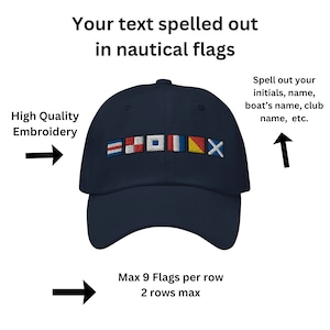 Custom Embroidered Nautical Flag hat, Personalized Semaphore Flag Baseball Cap, Boating Hat