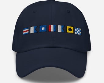 Capitaine épelé avec chapeau de papa drapeaux de signaux nautiques brodés, casquette de yacht, cadeau de bateau