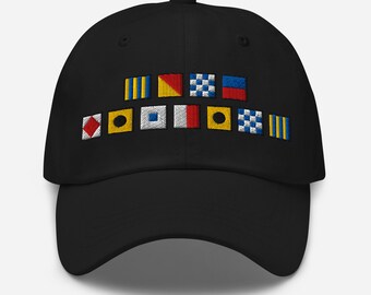 Gorra con banderas náuticas GONE FISHING: gorra con bandera de señales marítimas, regalo náutico divertido, gorra costera para papá