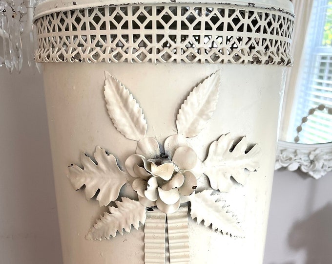 Vintage Metal Laundry Hamper Trash Can Metal Rose Shabby Etsy