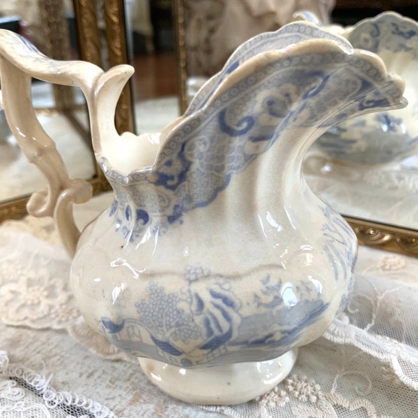 Gorgeous Blue  Transferware Creamer Pitcher - Vintage Blue Transferware - Shabby Chic Blue