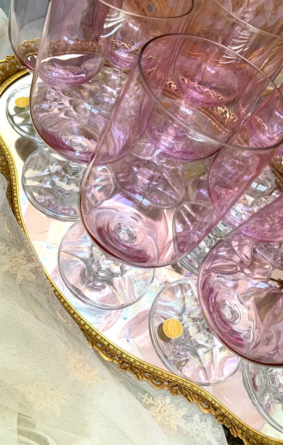 Vintage Pink Crystal Stemware Wine Glasses Barware. Made Etsy