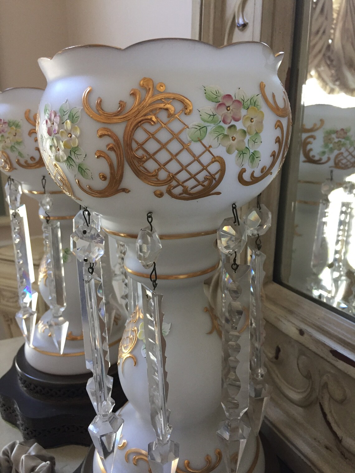 Antique White Luster Glass Vase Pair of Bohemian White Luster Etsy