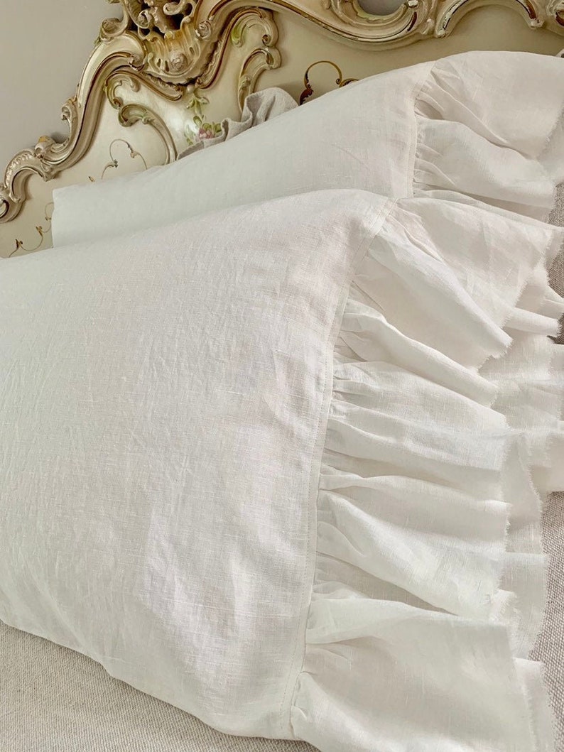 Tattered Torn Ruffle Linen Pillow Shams French Country Etsy