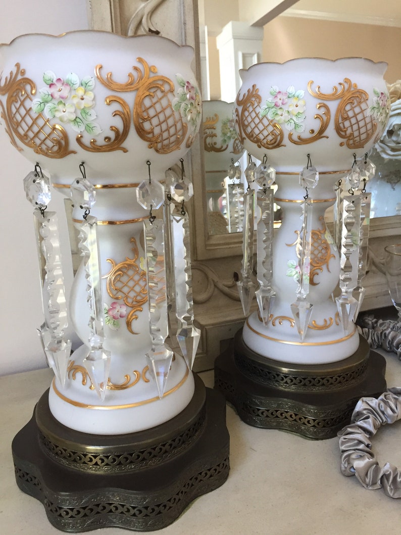 Antique White Luster Glass Vase Pair of Bohemian White Luster Etsy