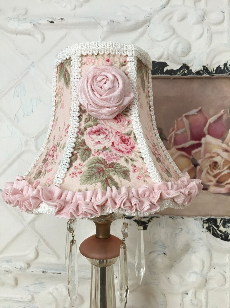 Vintage Lampshade Frames Gorgeous Pink Rose Barkcloth Rag Lampshades