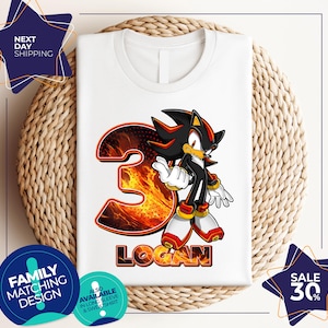 Sonic Shadow The Hedgehog Birthday Shirt | Custom Personalized Boy Girl Cartoon Birthday Shirt | Kids Toddler Birthday Gift For Son Daughter