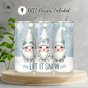 Let It Snow Gnome 20 Oz Skinny Tumbler Wrap, Christmas Gnome Sublimation Tumbler Design Template, Digital Download, Snowflake PNG design
