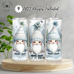 Let It Snow Gnome 20 Oz Skinny Tumbler Wrap, Christmas Gnome Sublimation Tumbler Design Template, Digital Download, Snowflake PNG design
