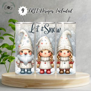 Let It Snow Gnome 20 Oz Skinny Tumbler Wrap, Christmas Gnome Sublimation Tumbler Design Template, Digital Download, Snowflake PNG design