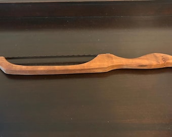 Handcrafted Wooden Fiddle Bow Bread Knife | Artisan Appalachian Sourdough Bow Saw Slicer | Ergonomic Hardwood Kitchen Bread Harp, 16"