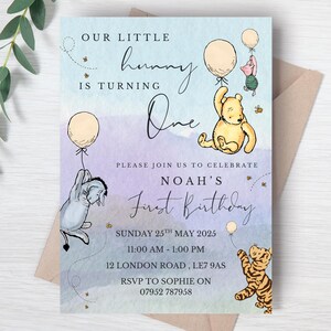 EDITABLE Winnie The Pooh Birthday Invitation - Pooh Bear Birthday Invite - 1st Birthday Invitation - First Birthday Digital Party Invitation